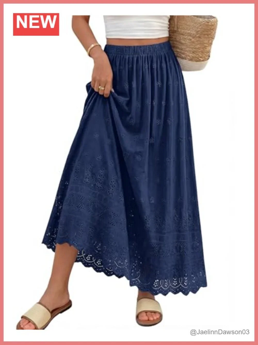 Boho Eyelet A-Line Cotton Flowy Maxi Skirt